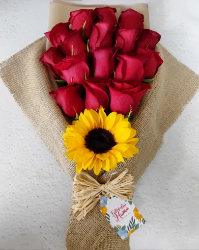 Ramo 16 rosas tag Mamá+Girasol ¡Tú eliges el color!🌹