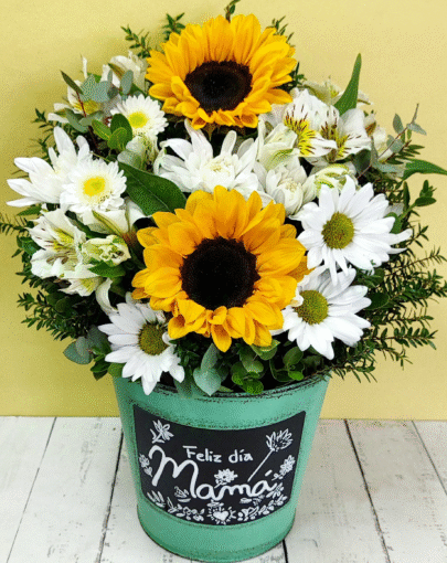Balde Pizarra Girasoles Feliz Día Mamá🌻