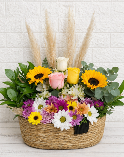 Cesta PREMIUM Girasoles y Rosas 🌻