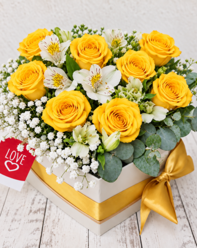 Corazón Rosas Premium Especial Amarillas